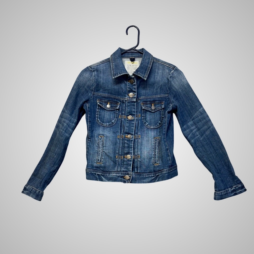 J.Crew Classic Denim Jacket Womens XXS Blue Excellent Stretch Retro Trucker‎